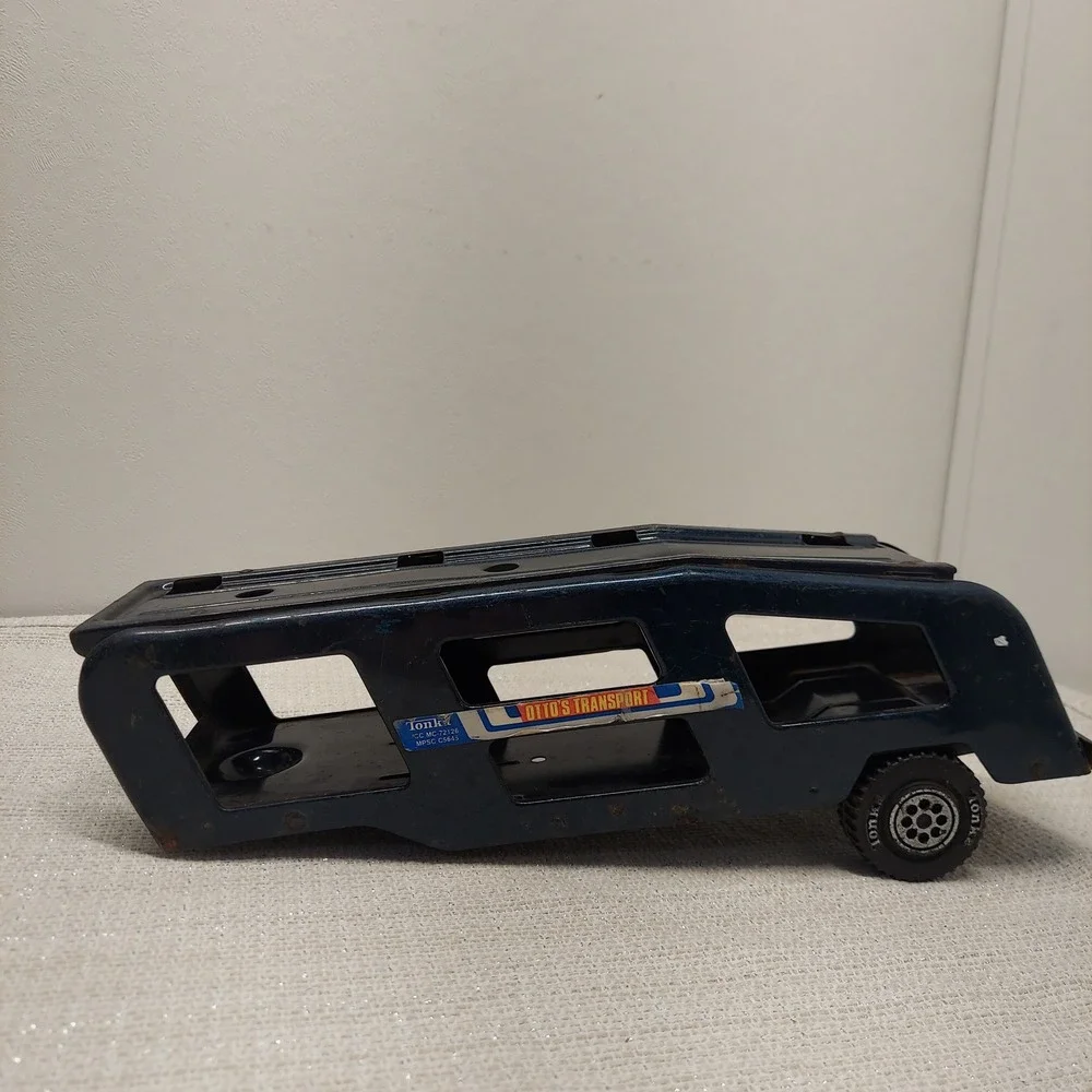 Vintage Tonka Pressed Steel Otto's Transport Car Hauler Trailer Blue 13 Inch